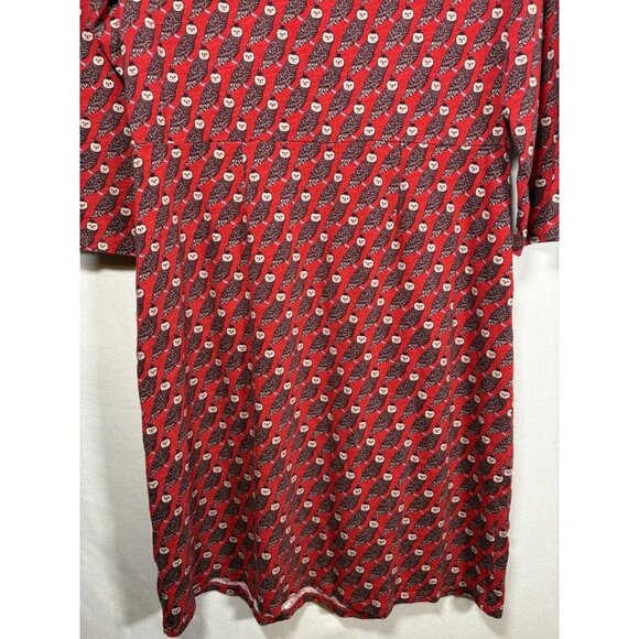 BODEN Regal Owl Penny Jersey Red 100% Cotton Dress Size 10P Animal Print Pockets - Picture 9 of 10